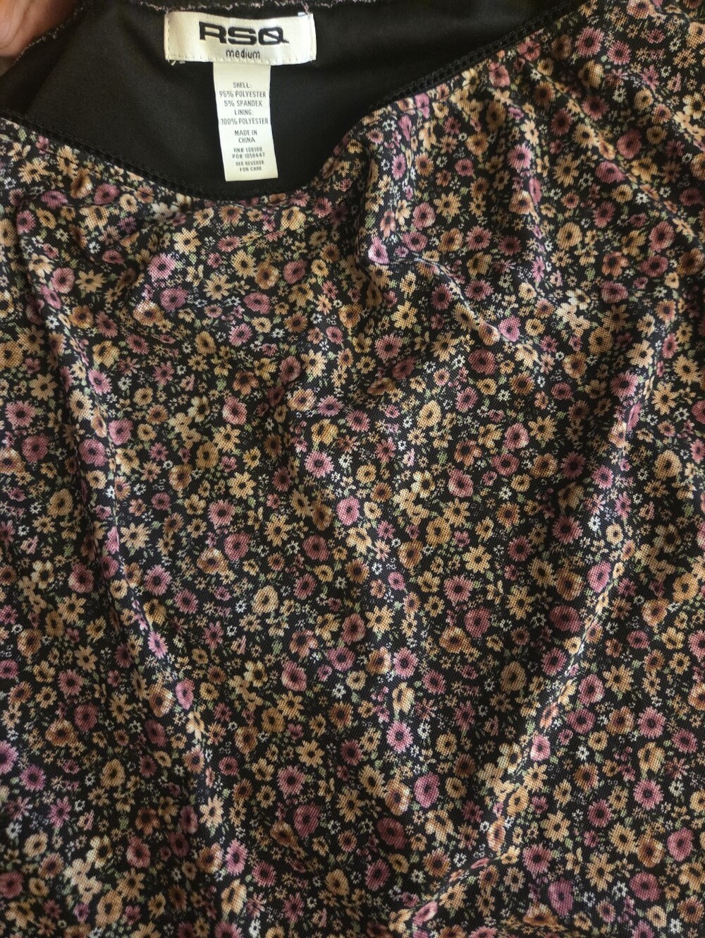 RSQ Black Midi Skirt with Pink & Cream Floral Print